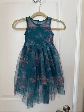 Teal Floral Tulle Party Dress